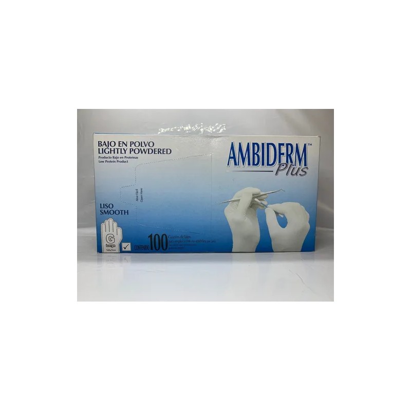 Guantes descartables Ambiderm Plus color blanco talla M de látex