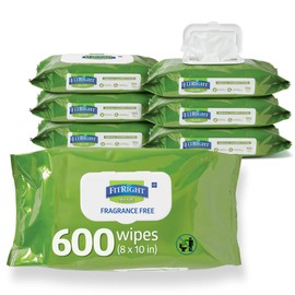 FitRight Personal Cleansing Wipes with Aloe (8x10 inch) | 600 Pieces Moisturizing Body Wipes for Adults Bathing and Incontinence Cleaning | Scented Cloth Adult Wipes for Elderly Care