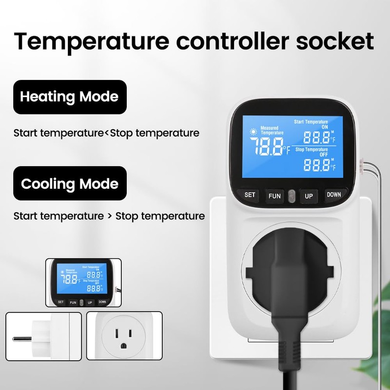 Diymore Plug in Digital Thermostat Temperature Controller,1800W,120V / 15A,-104℉~210℉, Heating