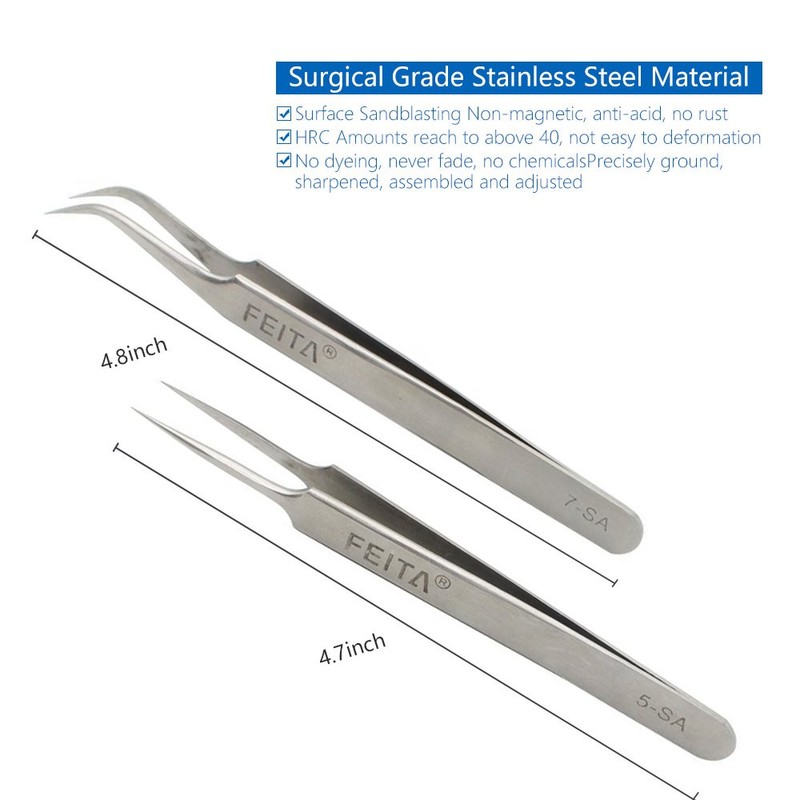 FEITA Precision Eyelash Extension Tweezers Set - Professional Straight &