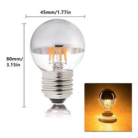 Lxcom Lighting 4W G45 Edison LED Bulb Silver Tipped Dimmable Vintage LED Filament Bulbs(4 Pack)- E26/E27 Base G45 Antique Half Chrome LED Light Bulb Warm White 2700K 40W Equal,AC110V-130V
