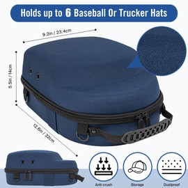 Livememory Travel Hat Case - Hard Hat Box for Baseball Caps Carrier Hat Holder for Travel & Home Storage - Protects up to 6 Hats - Blue