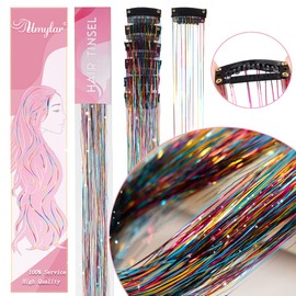 Hair Tinsel Pack of 12 Pcs Clip in Hair Tinsel 19.5 Inch Glitter Tinsel Hair Extensions, Festival Gift Tinsel Fairy Hair Extension Party Dazzle Hair Accessories Strands Kit (12Pcs,Ranibow#)