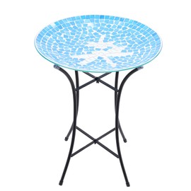 MUMTOP Mosaic Glass Bird Baths, 14 Inch Width Outdoor Garden Dragonfly Bird Bath Bowl with Metal Stand, Unique Glass Birdbaths Bird Feeder for Yard Decor, 19.68 Inch Height