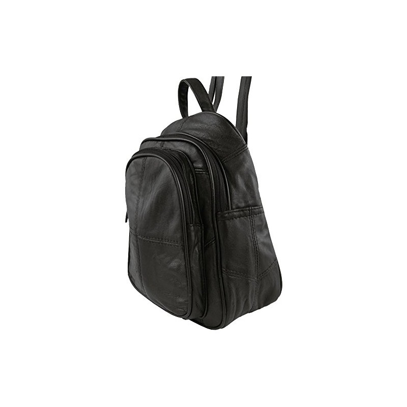 Ladies Soft Real Leather Backpack Rucksack Bag- Triple Zipped (Black)