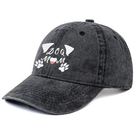 Cute Dog Mom Hat Adjustable Baseball Cap for Women Plain Unconstructed Washed Mother Ball Cap Vintage Distressed Mommy Trucker Hats Denim Baseball Caps Gifts for Pet Lover