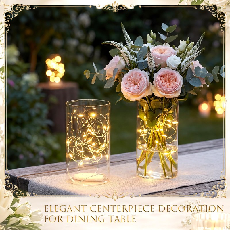 Dinifee 6 Pack Glass Cylindrical Vases with 20 LED Lights