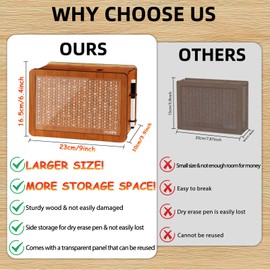 WenmthG WenmthG 10000 Larger Size Savings Challenge Box - Cash Vault Wooden Money Savings Box for Adults Kids - Kakeibo Money Bank - Wooden Cash Coin Piggy Bank with Counter and Dry Erase Pen - Brown