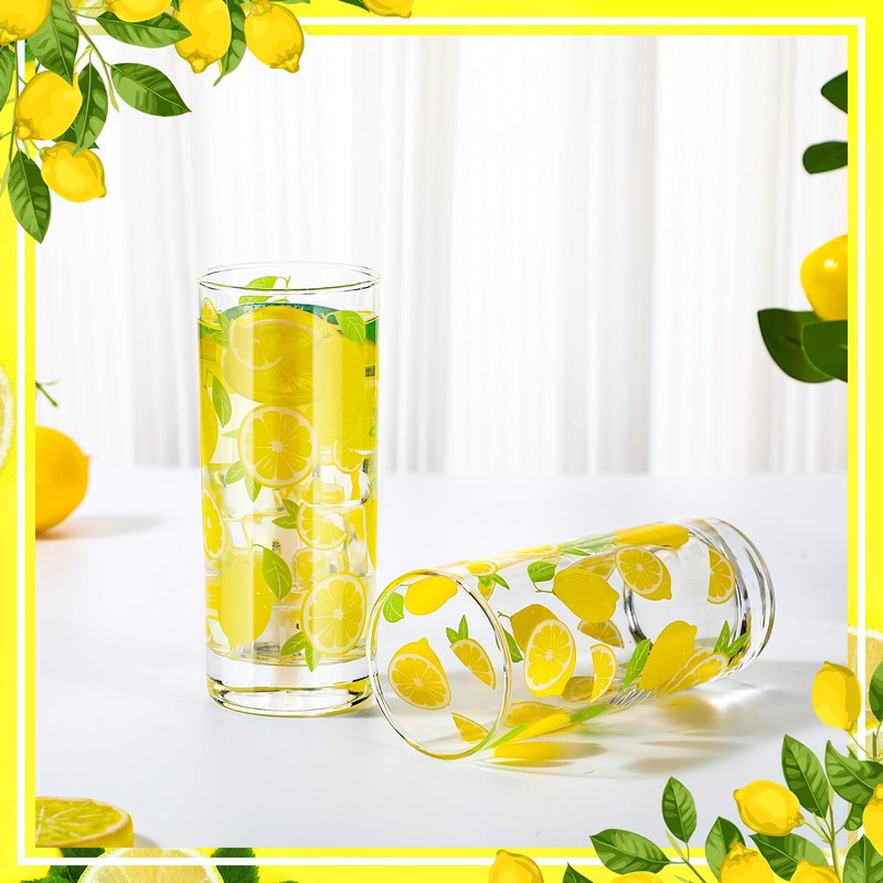 LemonRoad 6 Packs Lemon Pattern Highball Glasses 10 oz Tall