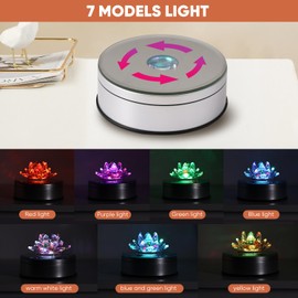 Onepec Rotating LED Base with 7 Lights 9 Modes,rotation Lighted Bases,Light Base for Glass Art, Nice Crystal Collection Party Decor Display Platform(Silver)