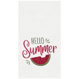 C&F Home Hello Summer Watermelon Bite Embroidered Cotton Waffle Weave Kitchen Towel Red
