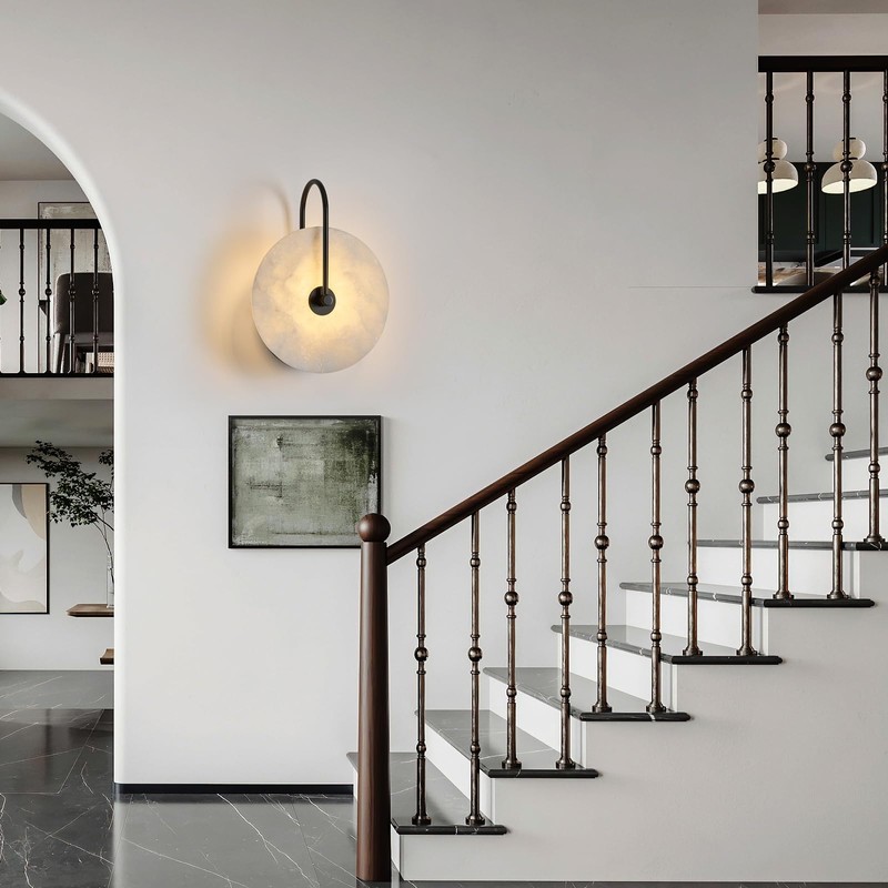 Fanyank Round Alabaster Wall Sconce, Natural Marble Lampshade Wall Sconce,