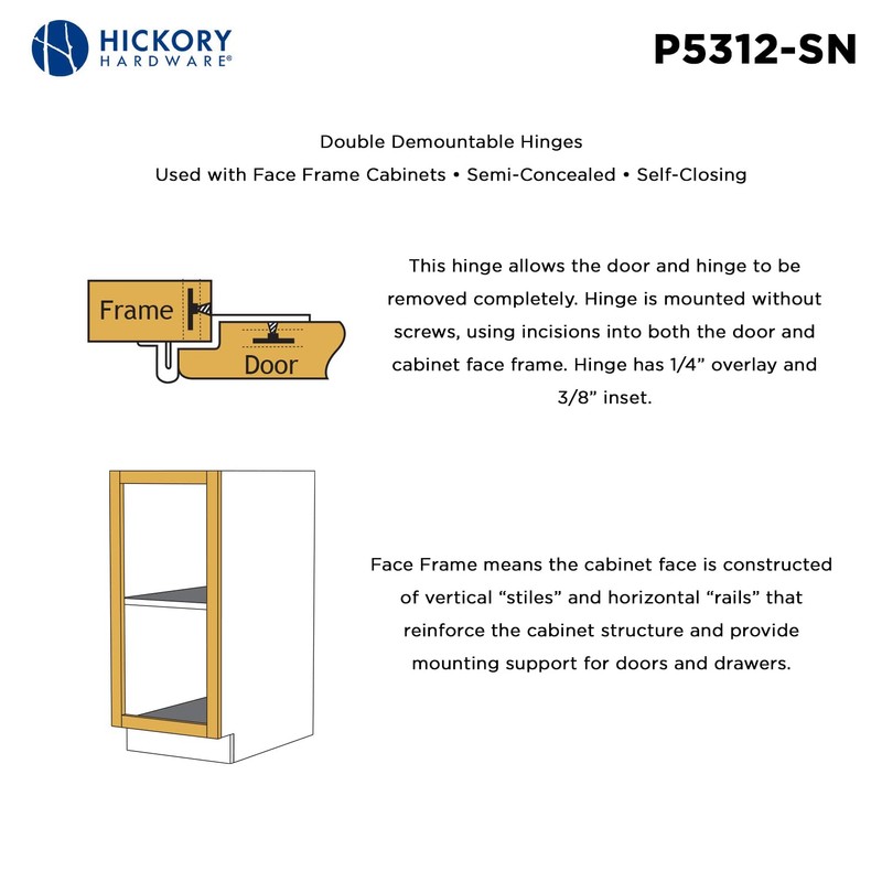 Hickory Hardware P5312-AB Double Demountable Hinge - 1/4 Inch overlay,