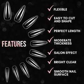 Makartt 500pcs Long Stiletto Nail Tips Full Cover False Nails Transparent Nails Press Acrylic Nail Tips Transparent Tips for Acrylic Nails with Bag, 10 Sizes