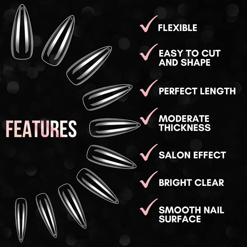 Makartt 500pcs Long Stiletto Nail Tips Full Cover False Nails