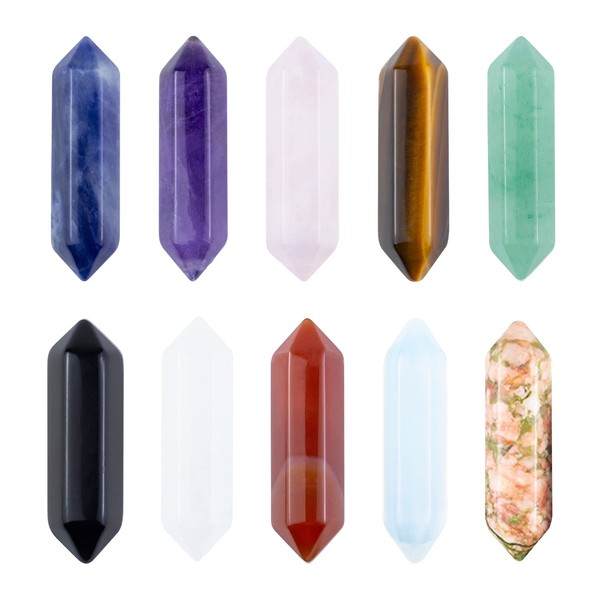 10 Pieces Healing Stones Crystals Stones Set Hexagonal Amethyst Rose Quartz Obsidian Opal Gemstones Crystal Chakra Stone Crystal Set