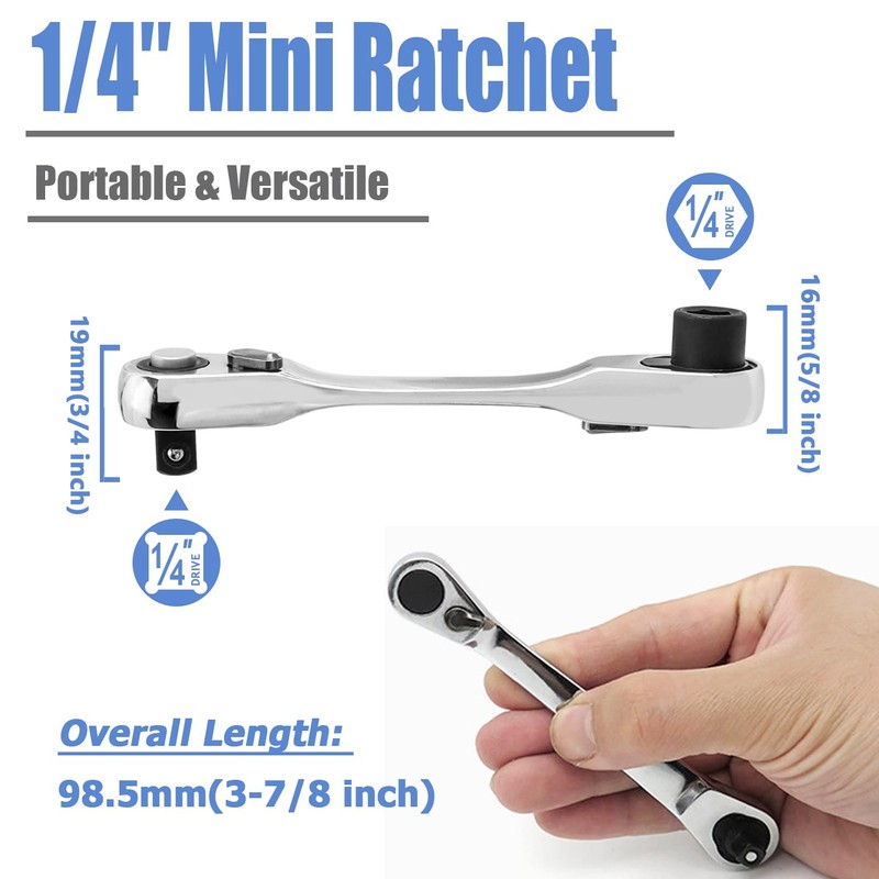 Mesee 1/4 Inch Mini Ratchet Wrench, 72 Tooth Drive Ratchet