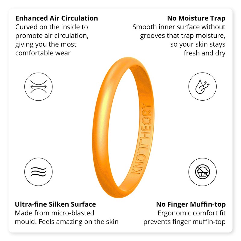 Knot Theory Tangerine Orange Thin Stackable Silicone Ring - 2mm