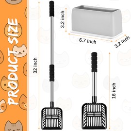 32 Inch Cat Litter Scooper Metal Long Handle with Cat Litter Scoop Holder Deep Cat Sifter Shovel Detachable Stainless Steel Litter Sifter Scooper Caddy Kitty Litter Scooper with Box for Cat (Black)