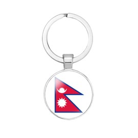 vmcoatdu Nepal National Flag Key Chain Keyring Gift Men Women Keychain Stainless Steel and Inlaid Glass Materials