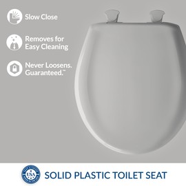 Bemis Classic Colors Slow Close Toilet Seat, Easy Clean Hinges and Durable Plastic Seat, Made in USA, Round, Silver