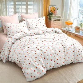 Strawberry Duvet Cover Queen Size Cute Pink Strawberry Comforter Cover Cream White Strawberries Duvet Cover Set Red Cartoon Bedding Set Breathable Durable Soft