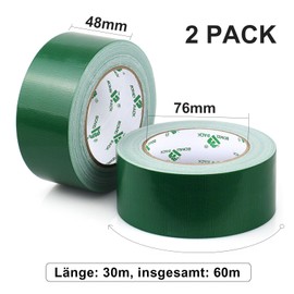 BOMEI PACK Grünes Panzertape Wasserfest 50 mm x 30 m - 2 Rollen Green Panzertape Gewebeklebeband - Gewebeband - Panzerband Extra Stark - Duct Tape - Wasserdichtes Klebeband