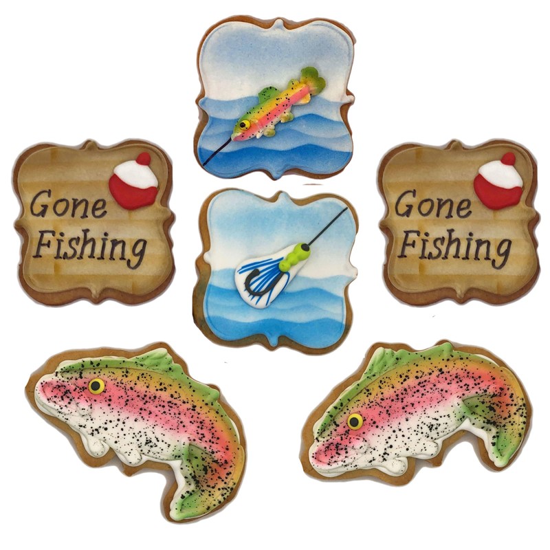 Gone Fishing Assortment- 6 Decorated Crunchy Shortbread Cookies Individually Wrapped