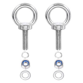 PATIKIL M12 x 50mm Lifting Shoulder Eye Bolt, 2Pcs 304 Stainless Steel Lifting Ring Threaded Eyebolt with Nuts Washers for Hanging Hammocks Articles