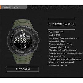 KXAITO Men's Watches Sports Outdoor Waterproof Military Watch Date Multi Function Tactics LED Face Alarm Stopwatch for Men (6256 Military Green Band Black Dial)