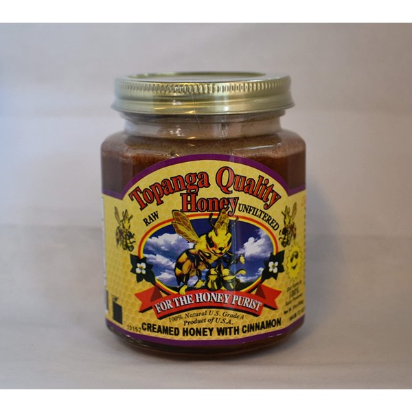 12oz Topanga Quality Honey Creamed Honey w/ Cinnamon - Raw, Unfiltered, Unpasturized, All Natural, Kosher