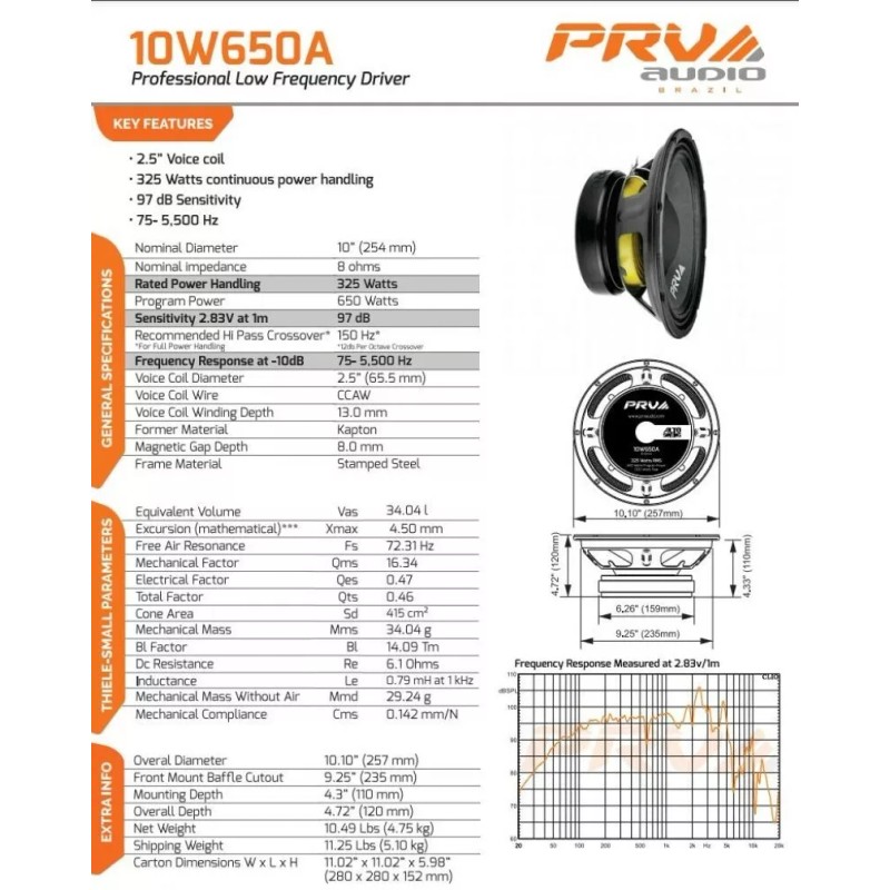 PRV Audio 1x PRV Audio 10W650A Midbass ALTO 10" Speakers