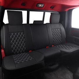 JOJOBAY Car Seat Covers for Dodge Ram,Fit 2009-2023 1500/2500/3500 HD Pick-up Truck,Crew,Regular,Quad,Mega Cab,Waterproof Synthetic Leather Seat Covers(Rear Seat Cover,Black-White)