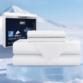PolarEdge Pro Cooling Sheet King Size, Degrees of Comfort Luxury Cooling Bedding with Coolmax, Deep Pocket Up to 15 Inches, Q-MAX >0.4, Moisture-Wicking & Breathable for Hot Sleepers, 4 Pieces White