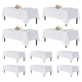 sancua White Table Cloths Rectangle, 10 Pack Tablecoths Rectangular for 6 Foot Tables - Washable Polyester Fabric Table Cover for Wedding, Birthday Party, Banquet Reception, 54x108 Inch