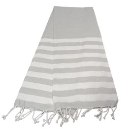 Atout Ciel Fouta Beach Towel, Striped with Fringes 90 x 180 cm, Grey