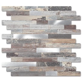 Yipscazo 2026 New Upgrade Peel and Stick Wood Metal Tile Backsplash, Stick on Tiles for Backsplash Kitchen, Bathroom (10 Sheets, Light Wood)