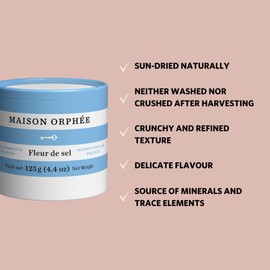 Fleur De Sel, Flaky Sea Salt, w/Potassium, Sodium, Magnesium & Trace Minerals, Identical to Celtic Salt, Non Iodized Salt, Hand Harvested Sea Salt, Grey Salt Flakes, w/o Additive, 3 Pack, 125g Each