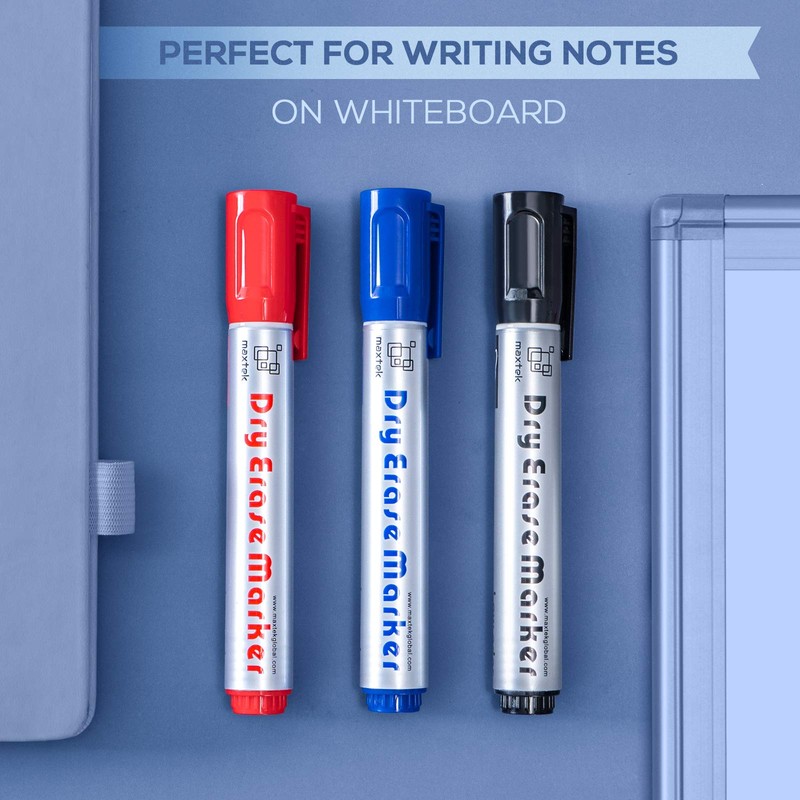 maxtek Whiteboard Markers, Whiteboard Pens 3 Assorted Colours Black Blue