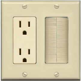 RiteAV - 2 Gang 15A Outlet Mesh-Brush Decorative Wall Plate - Ivory