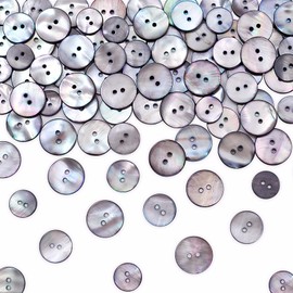 Mxxipp 45pcs Pearl Button with 2 Hole, Natural Mother of Pearl Shell Buttons, 15mm 18mm 20mm Round Button for Sewing Clothes Blazer Suits Shirts- Gray