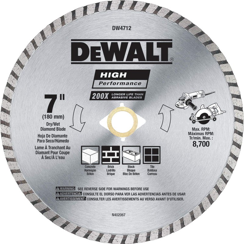 DEWALT Diamond Blade for Block and Brick, Dry/Wet Cutting, Continuous