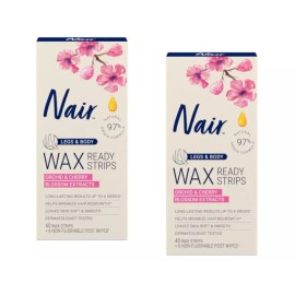Veet 네어 헤어 리무버 왁스 레디스트립 40개 다리/몸통 (2팩) Nair Hair Remover Wax Ready-Strips 40 Count Legs/Body (2 Pack) [46 Count (Pack of 2)]