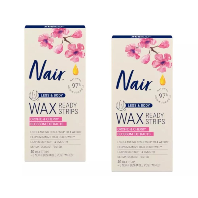 Veet 네어 헤어 리무버 왁스 레디스트립 40개 다리/몸통 (2팩) Nair