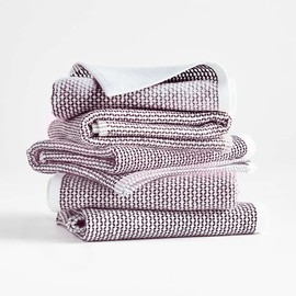 Realm Toalla de cocina de 17 x 27 pulgadas, 100% algodón, paquete de 4 unidades, color morado berenjena texturizada, suave, afelpada y absorbente, con respaldo blanco sólido