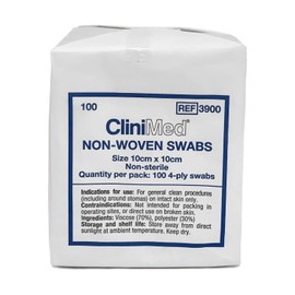 CliniMed Non-woven swabs 10cm x 10cm non-sterile, non-woven 4-ply swabs for general clean procedures - 100 pcs