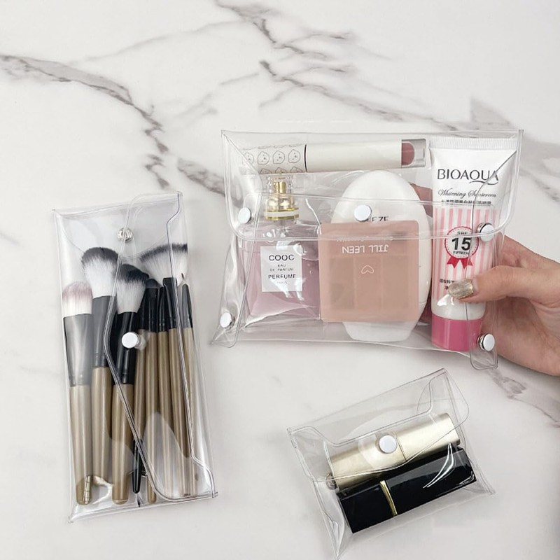 Natiform 3Pcs Pvc Clear Button Case Pencil Bag Toiletry Pen,