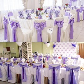 100 PCS Satin Chair Sashes Decorative Bow Premium Chair Sashes Ties Chair Ribbon Bows Chair Cover Band for Wedding Party Ceremony Reception Events Banquet Home Kitchen Decor(7 x108inch,Lavendar)