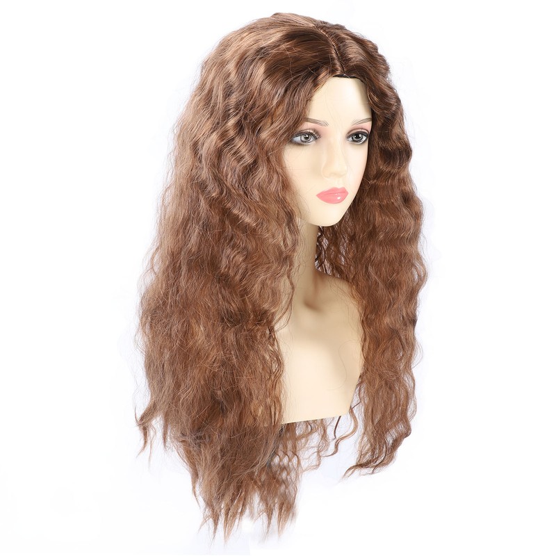 Light Brown Wave Wig Adjustable Charming Breathable Comfortable Fluffy Heat