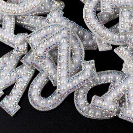 Alnicov 26 Pieces Letter with Rhinestone Patches AZ Alphabet 3D Applique Sewing on Alphabet Embroidered Decoration Patch Repair for Hats Shoes Jeans Bags (White)